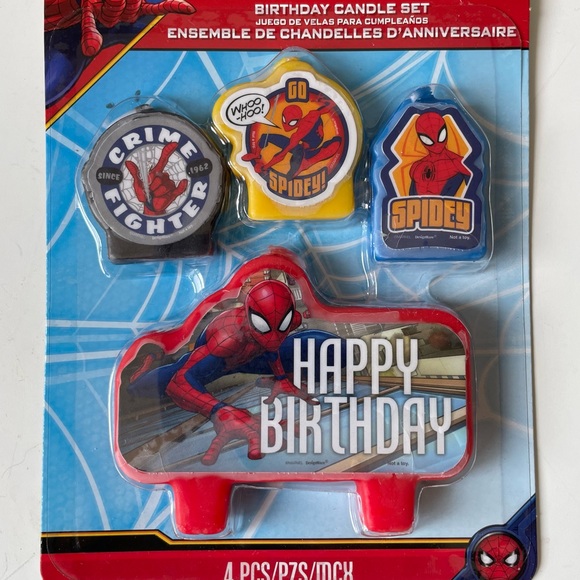 Spider Man Birthday Candle Cake Topper Set - 4 Candles - New In Package - Picture 3 of 4